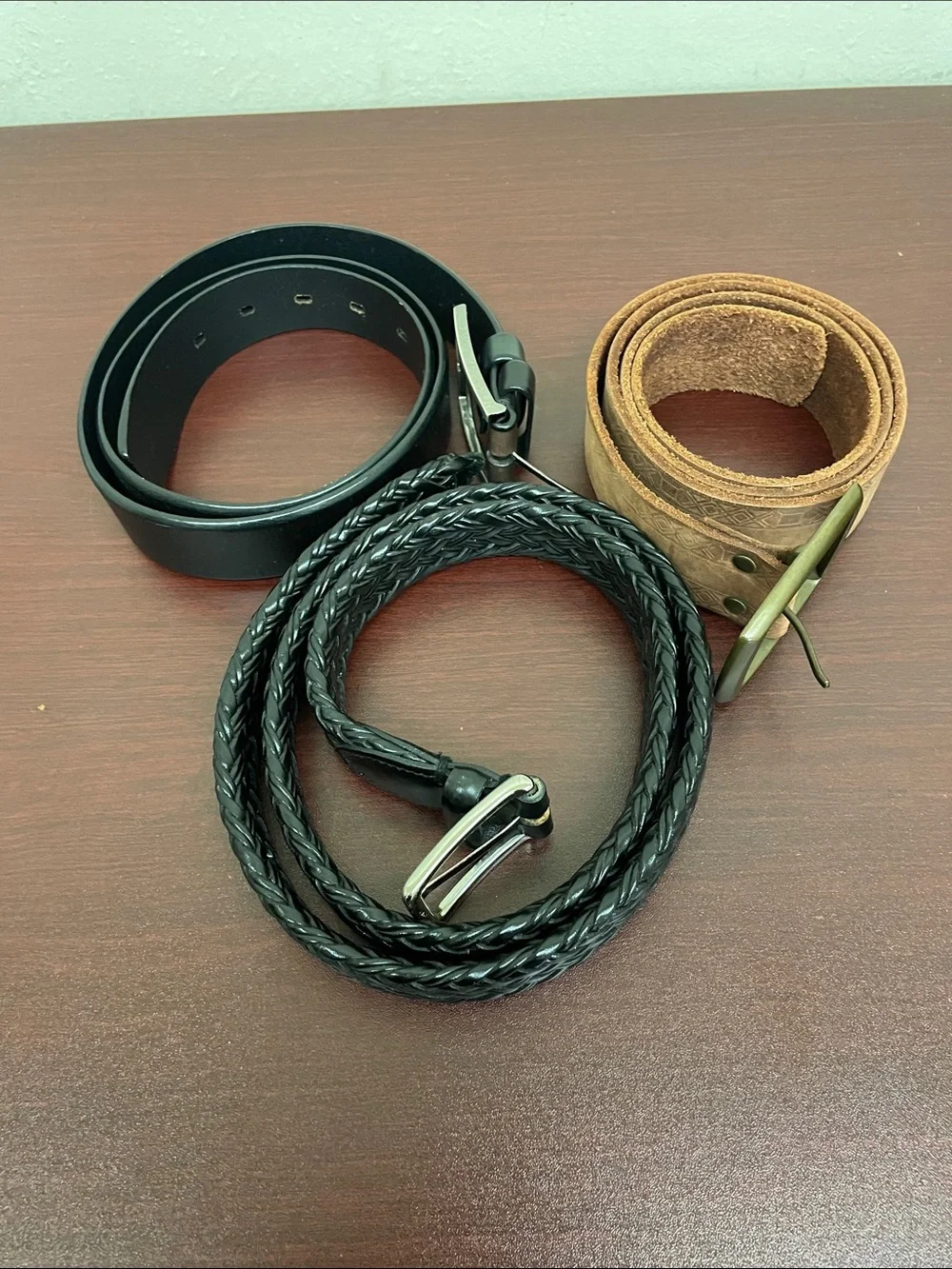 Men's Black and Brown Leather Belt Bundle - Classic Casual Style | Size: 38